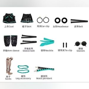 Japanese Women's Anime Miku Dress Cosplay  Outfits Black Green Sz XS New